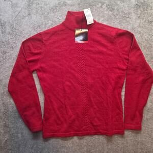 Danielle Martin Sweater Womens L Red Merino Wool Mock Neck Cable Knit Pullover